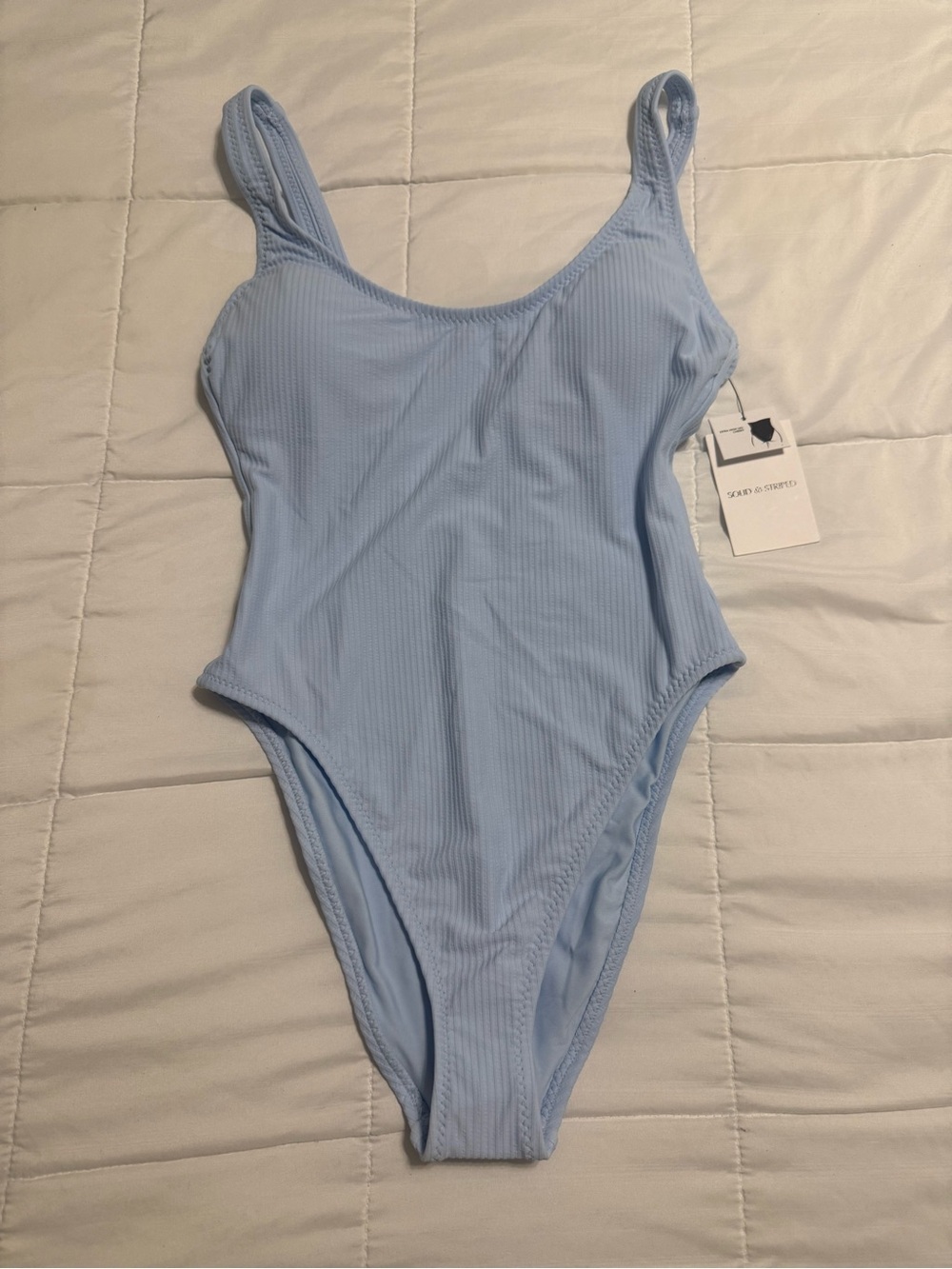 Solid & Striped Blue Ribbed One-Piece Swimsuit – Size Small NWT